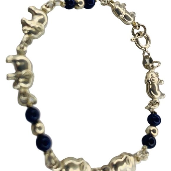 925 Sterling Silver Elephant Motif Chain Bracelet 7.25" Manchester Whimsical - Picture 9 of 11